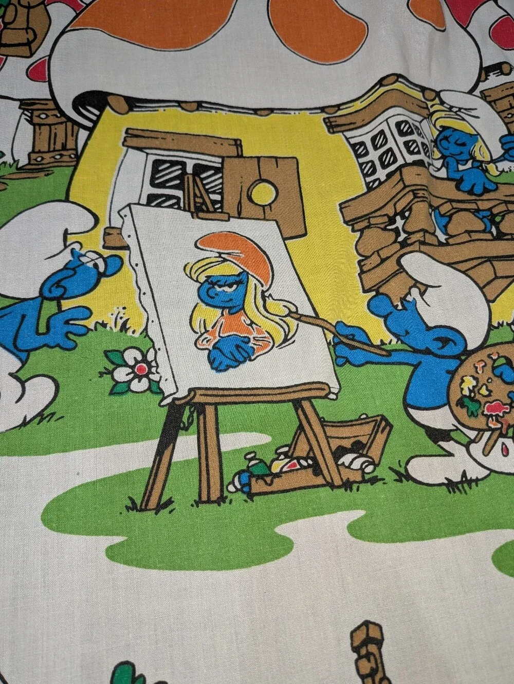 Vintage Smurf Village Twin Flat Sheet
